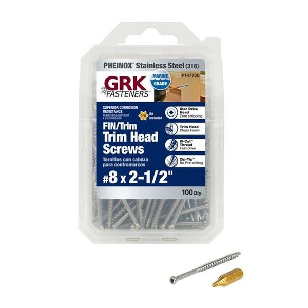 Grk Fasteners GRK Fasteners 5021011 No.8 x 2.5 in. Star Trim Head Construction Screws - Pack of 100 5021011